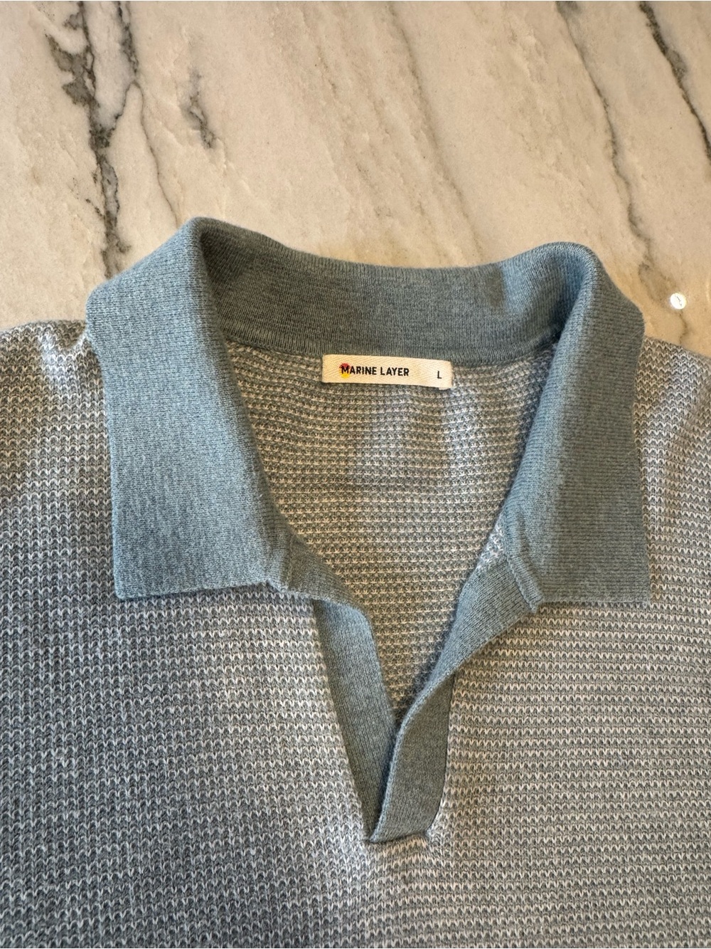 Marine Layer, Light Blue Knit Polo Shirt - Large - Picture 2 of 2